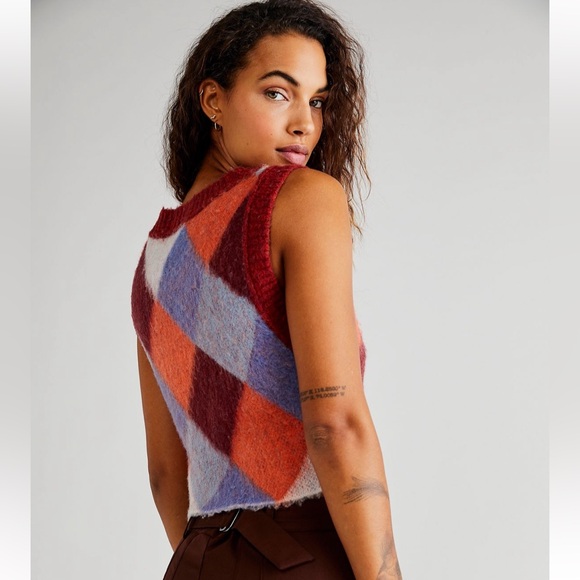Free People Sweaters - NWT Free People Argyle Quinn V-neck Wool blend Sweater Vest